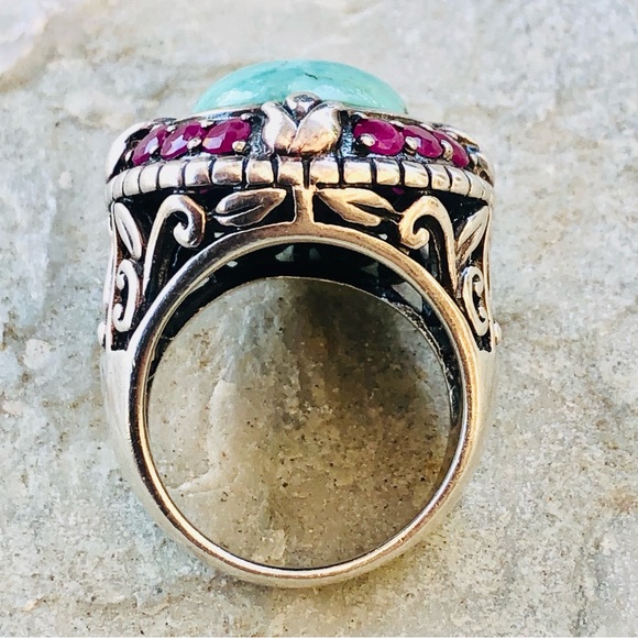 Vintage Sally C Turquoise Ruby Sterling Silver Ring - Picture 5 of 12
